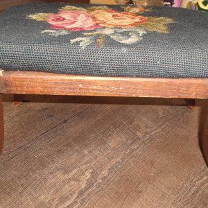 Vintage hand embroidered wood footstool